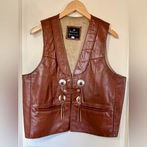 Vintage Espinoza’s Leather Fashion Western Vest USA Brown Concho Fringe Sz L